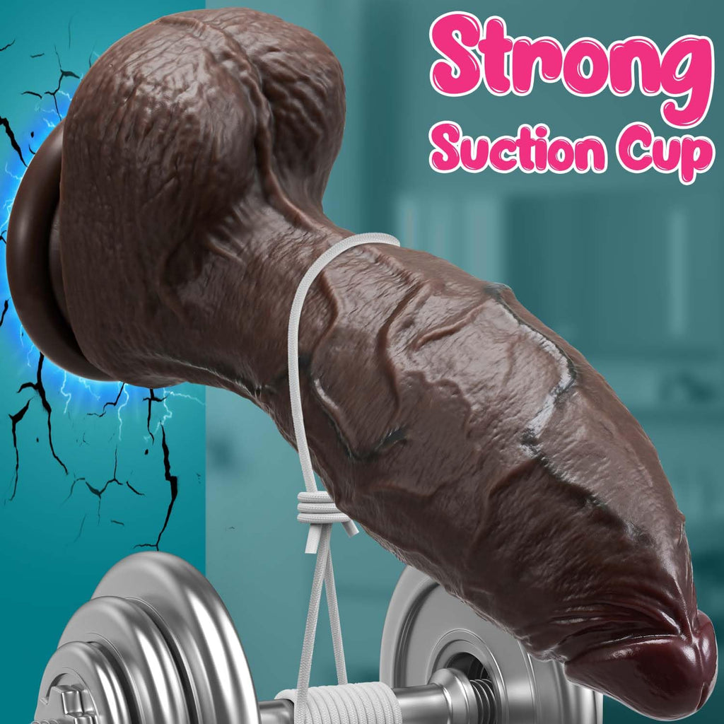 9.4 Inch Girth Black Curved Dual Density Dildo with Suction Cup N838