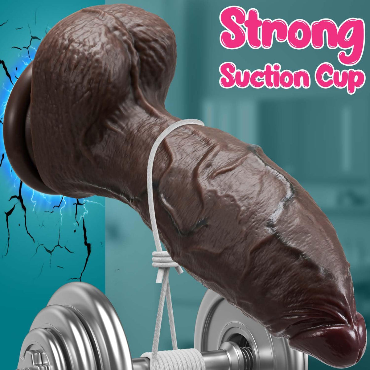 9.4 Inch Girth Black Curved Dual Density Dildo with Suction Cup N838