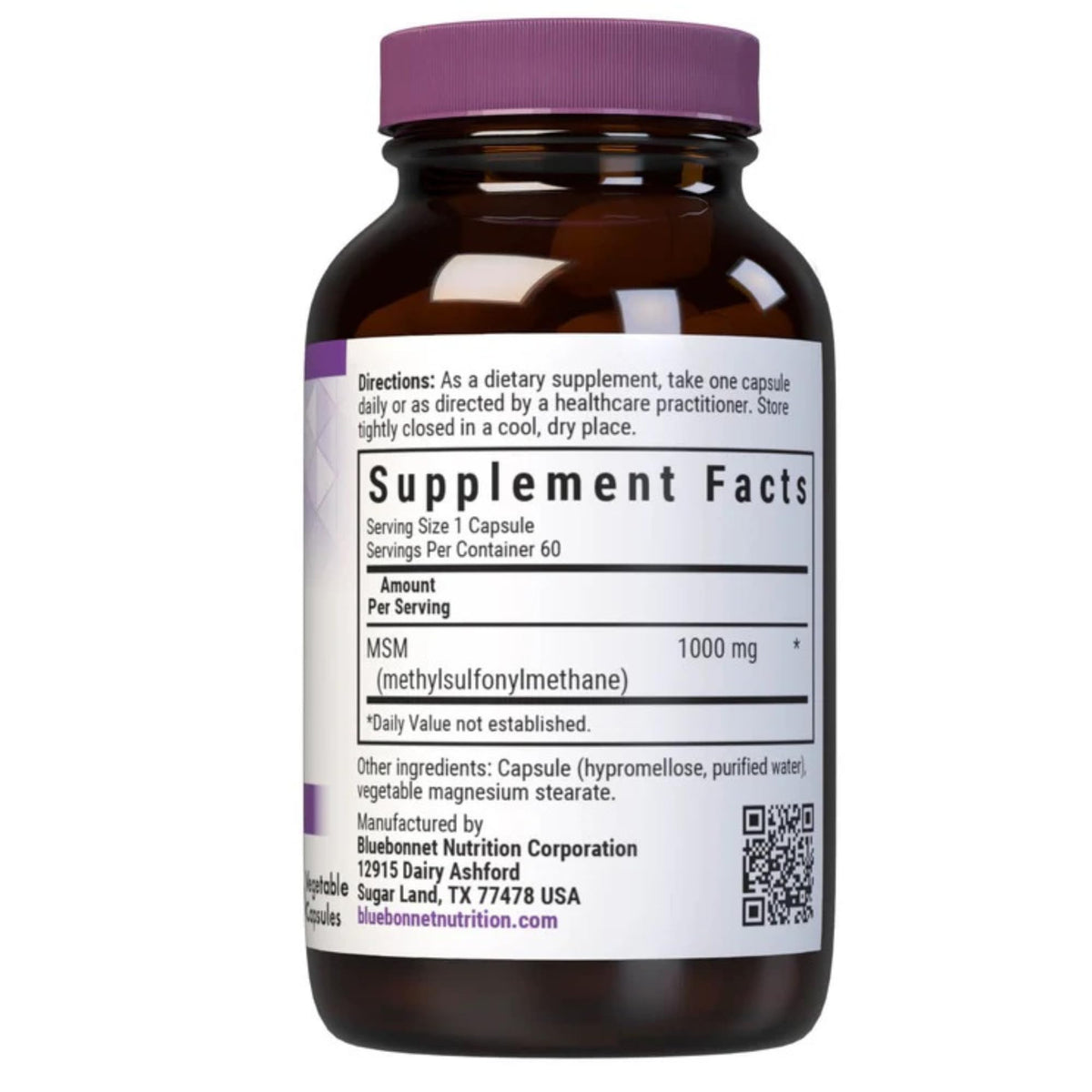 MSM 1000mg Sulfur Supplement 60 Veggie Capsules L4394