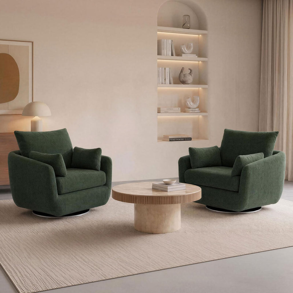 Oversized Sherpa Boucle Fabric Swivel Accent Armchair Set of 2 Y2335