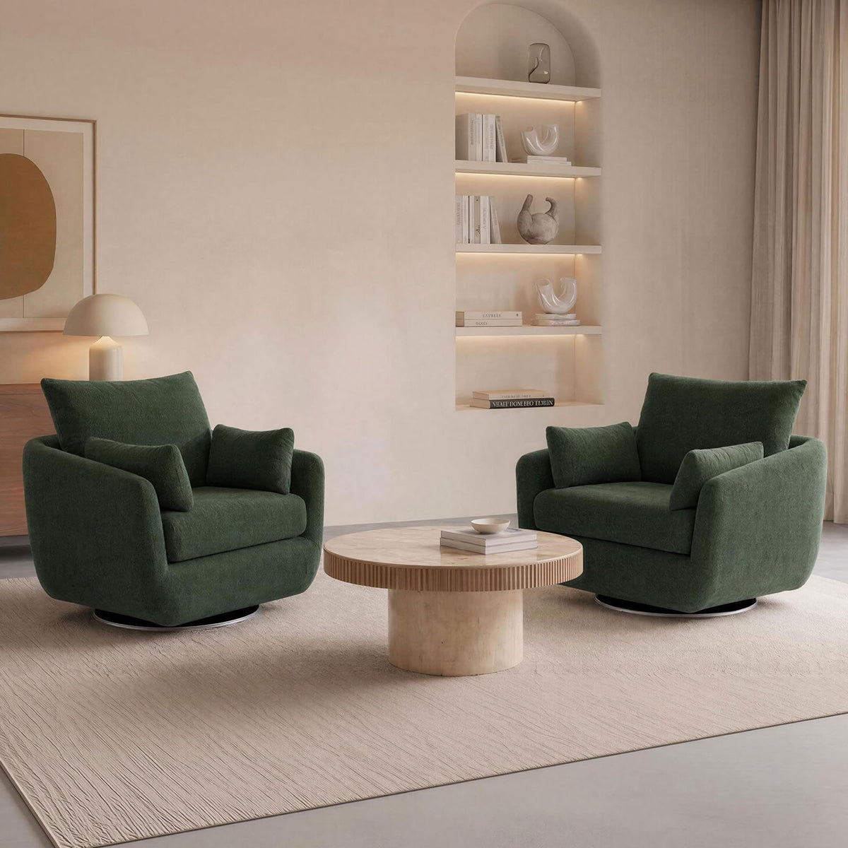 Oversized Sherpa Boucle Fabric Swivel Accent Armchair Set of 2 Y2335