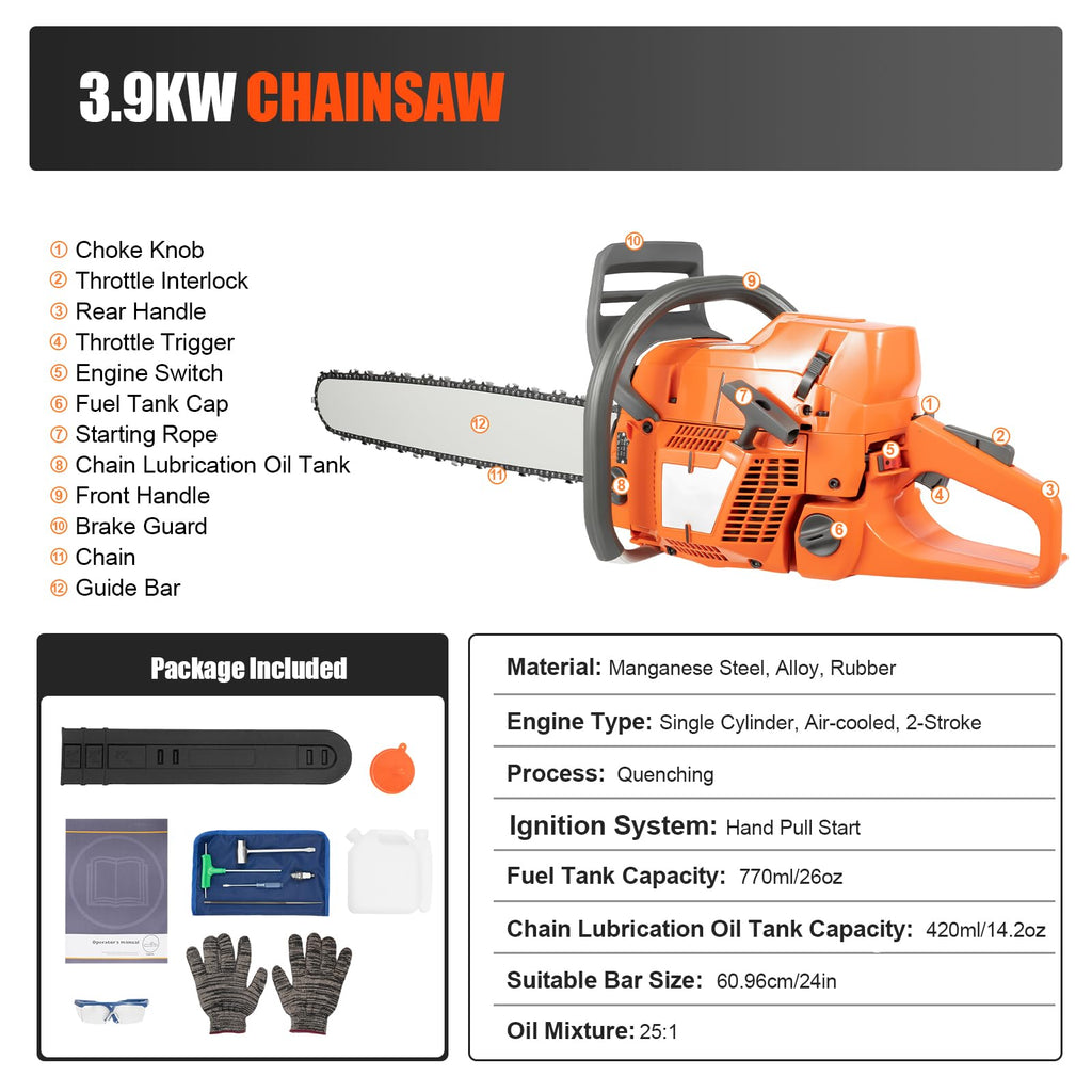 71.8CC 24inch 2-Stroke Gas Chainsaw E695918