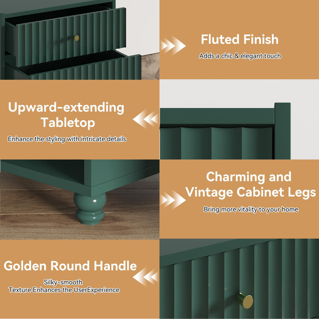Green 2 Drawer Nightstand with Open Shelf T177