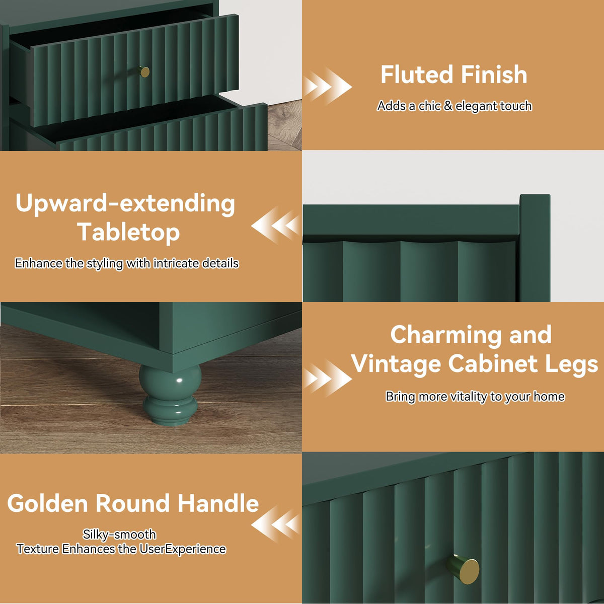 Green 2 Drawer Nightstand with Open Shelf T177