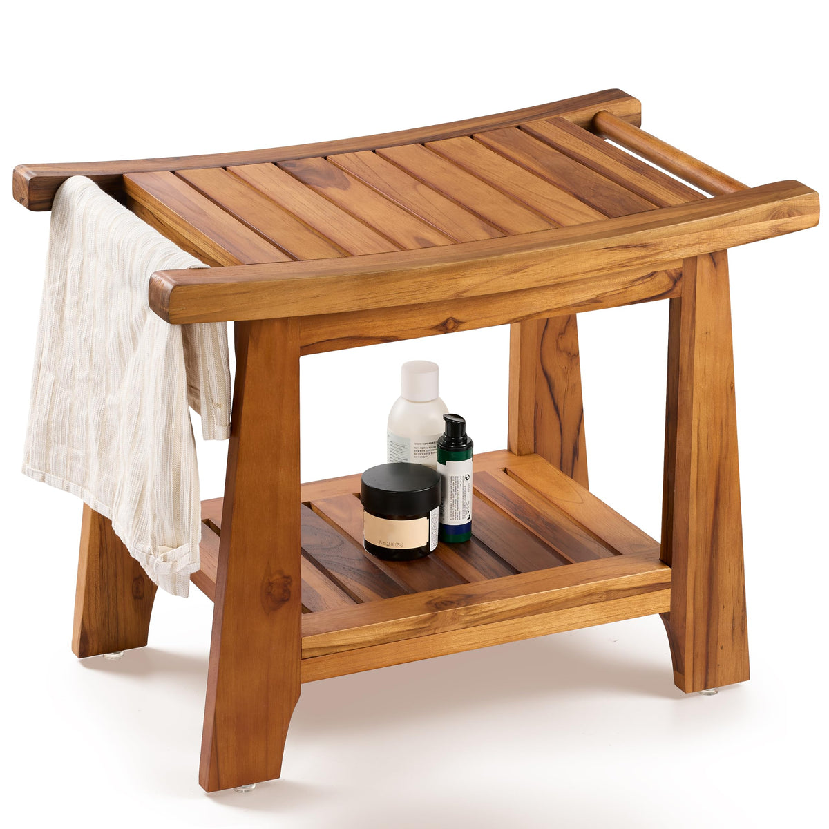 Teak Shower Bench with Shelf V72748