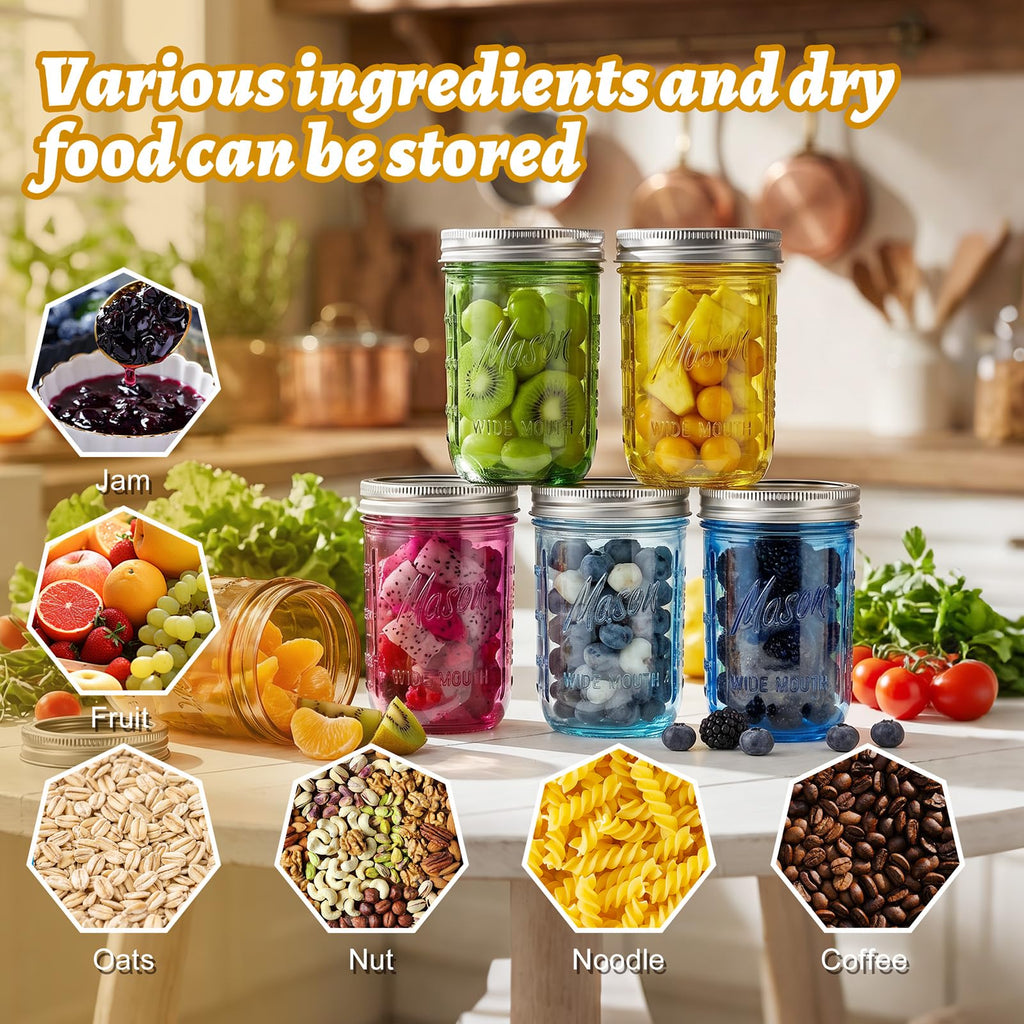 12 Pack 16 oz Wide Mouth Mason Jars with Lids V285