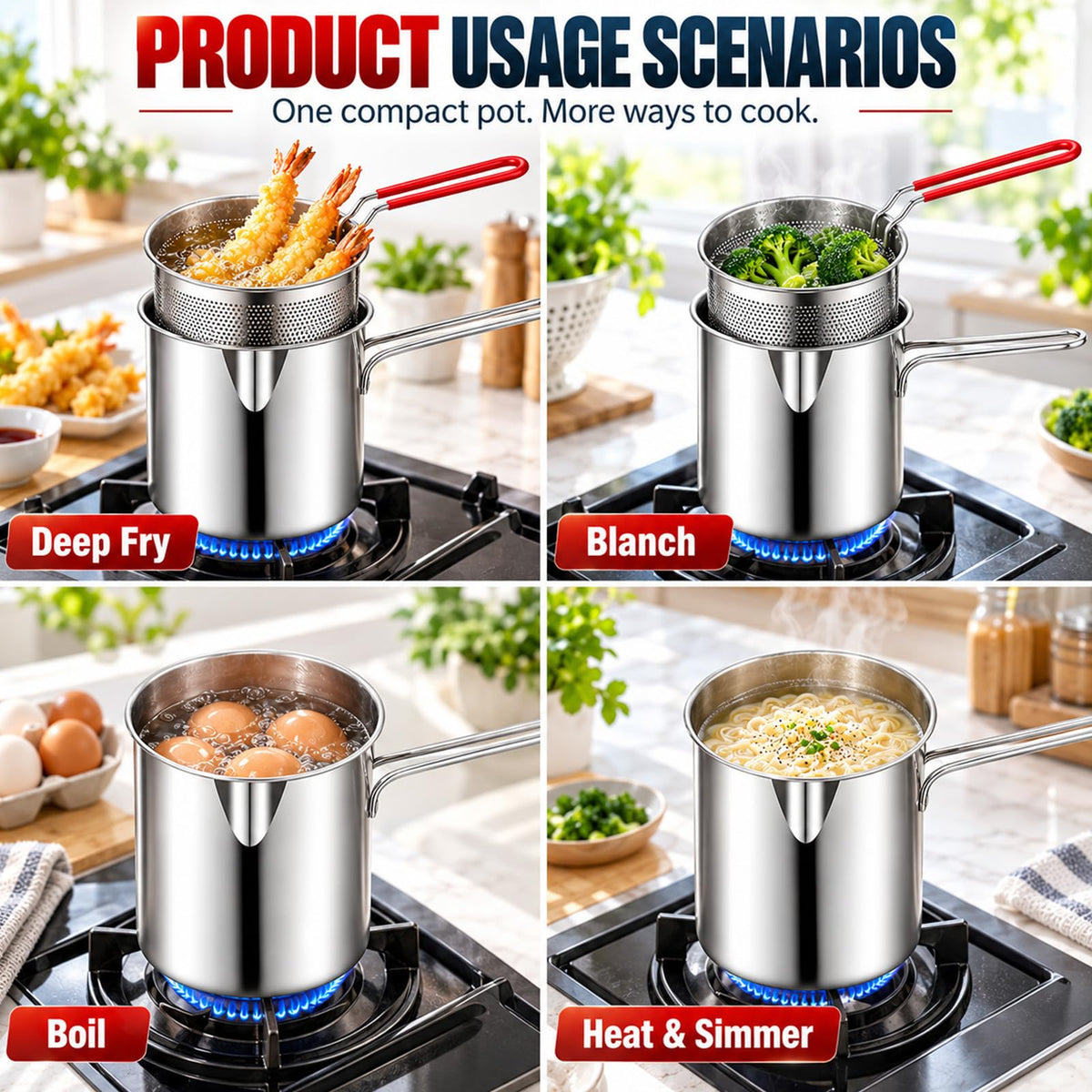 Stainless Steel Pot with Draining Basket, Five Piece Set W5814
