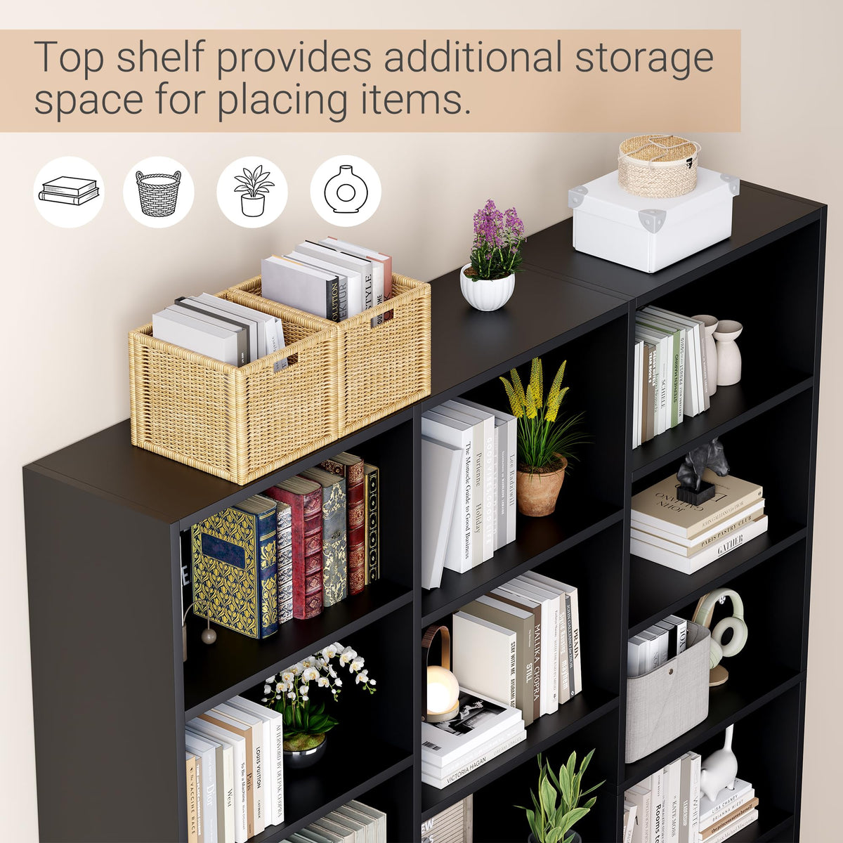 Black 6 Tier 17 Shelf Bookshelf N3626