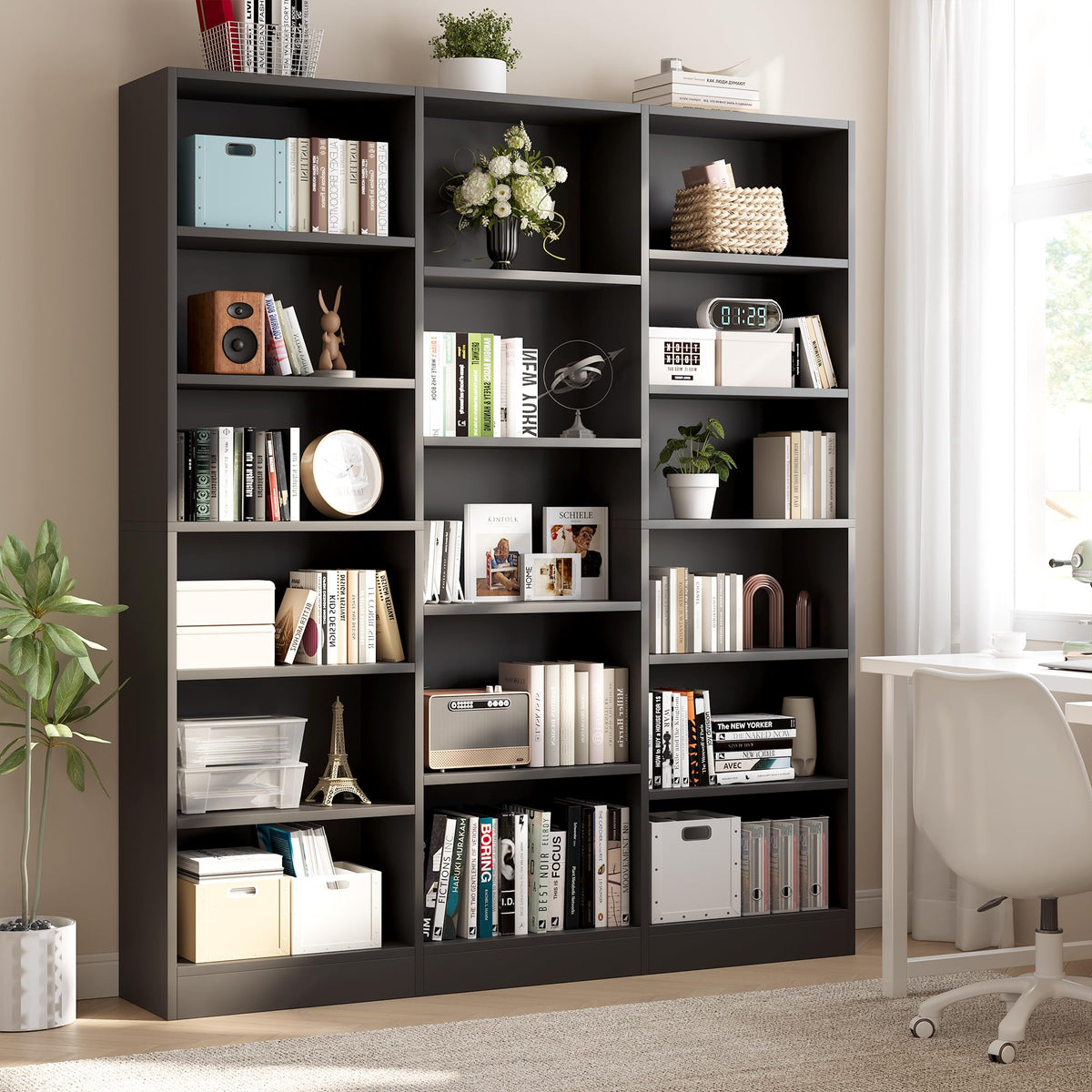 Black 6 Tier 17 Shelf Bookshelf N3626