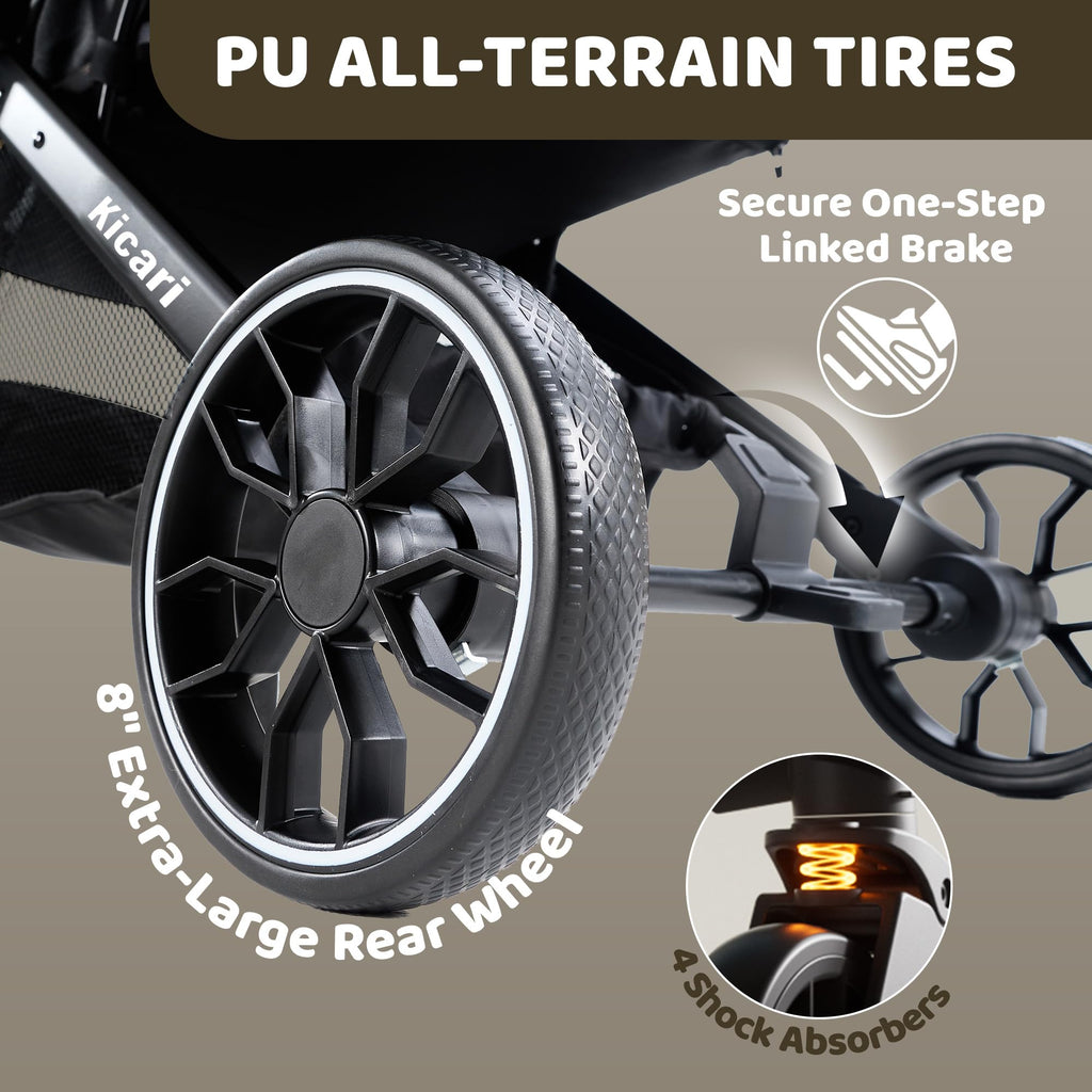 All-Terrain Dog Stroller, One-Hand Fold, Anti-UV Waterproof Canopy, Vanilla Beige O7552