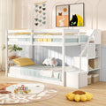 White Twin Over Twin Solid Wood Bunk Bed with Stairs O832