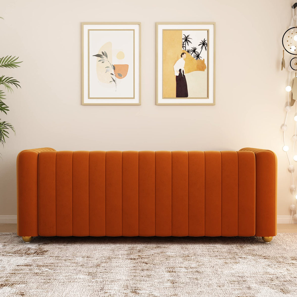 Orange Velvet 3 Seat Sofa M524673