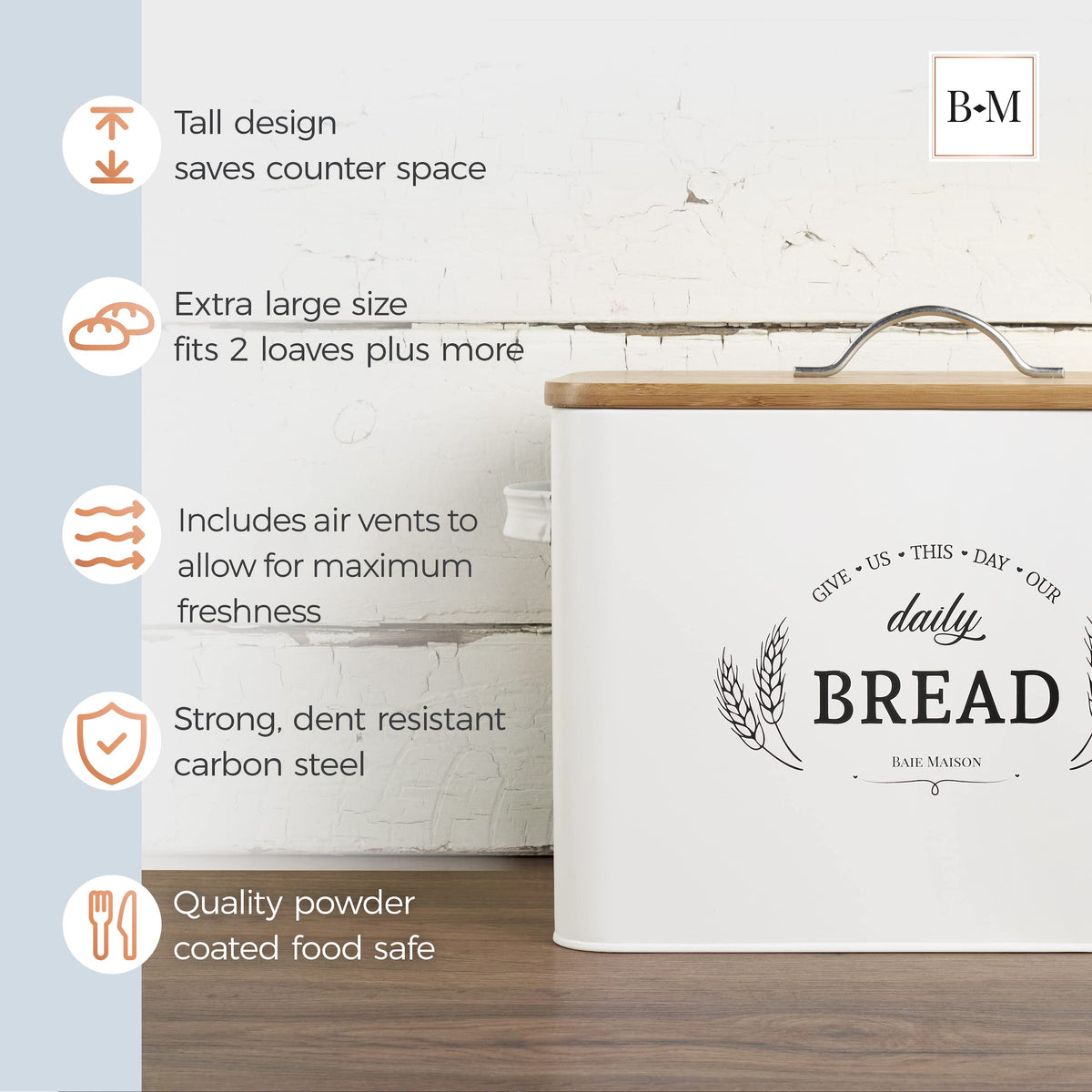 Extra Large White Farmhouse Bread Box with Canisters Set of 3 J7097