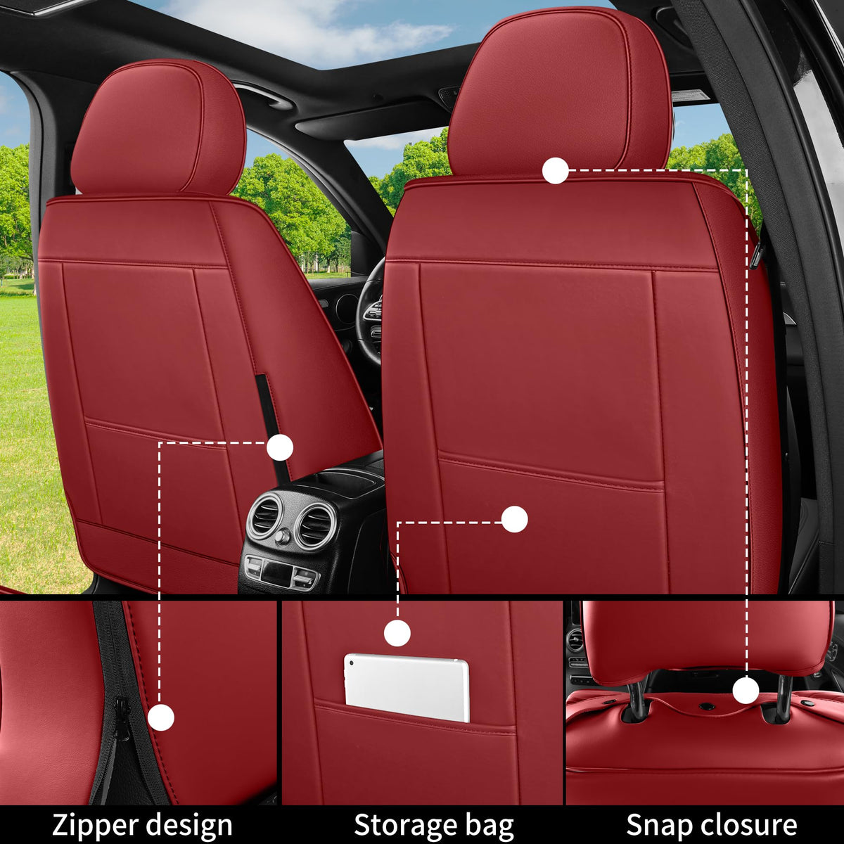 Red 5 Seat Car Seat Covers Full Set P950