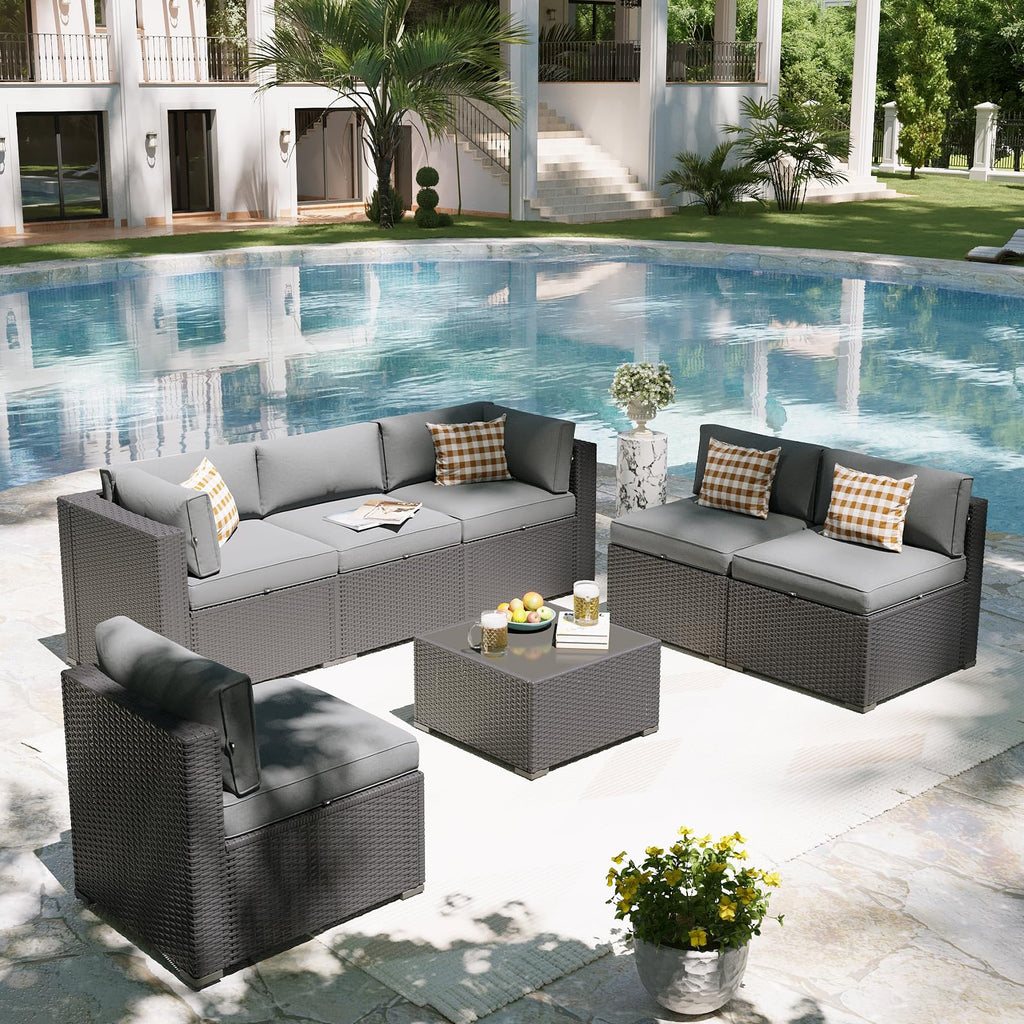7 Piece Wicker Rattan Outdoor Sectional Sofa Set Q242