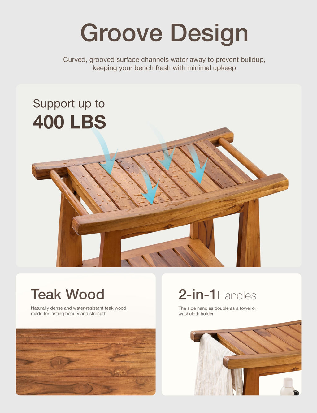 Teak Shower Bench with Shelf V72748
