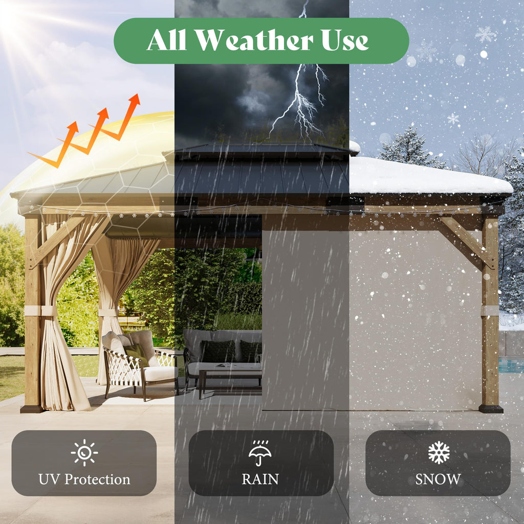 12x14FT Hardtop Gazebo with Double Roof, Privacy Curtain & Netting S918394
