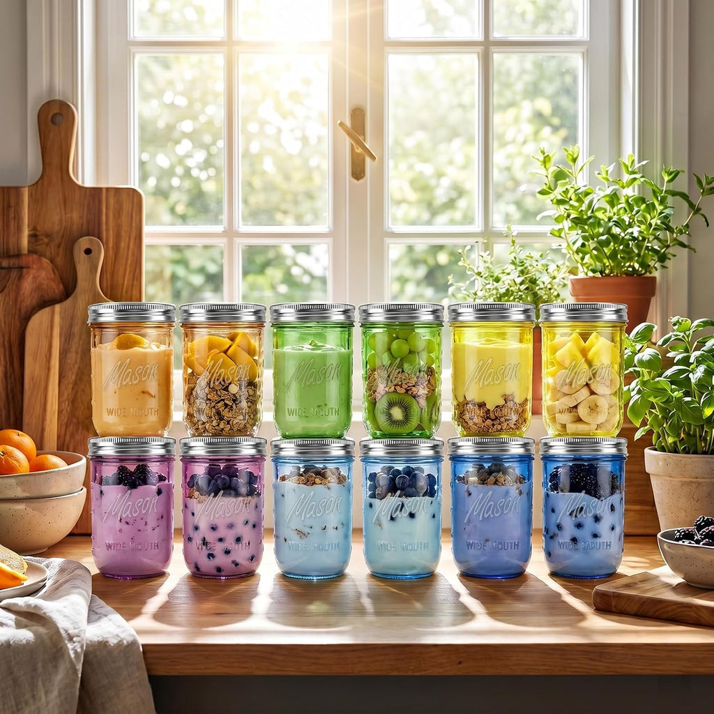 12 Pack 16 oz Wide Mouth Mason Jars with Lids V285
