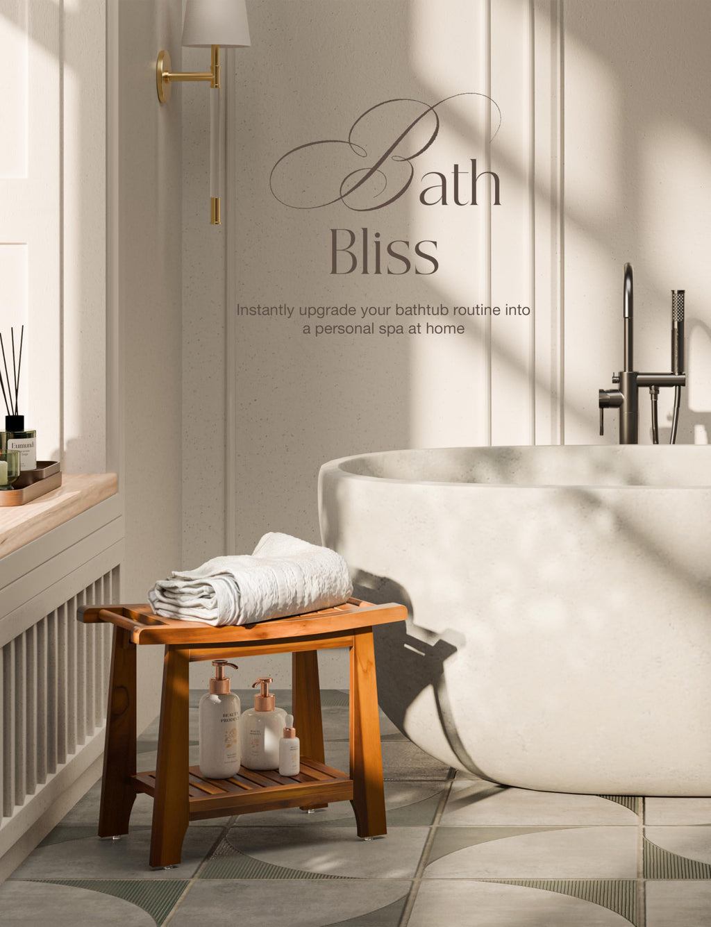 Teak Shower Bench with Shelf V72748