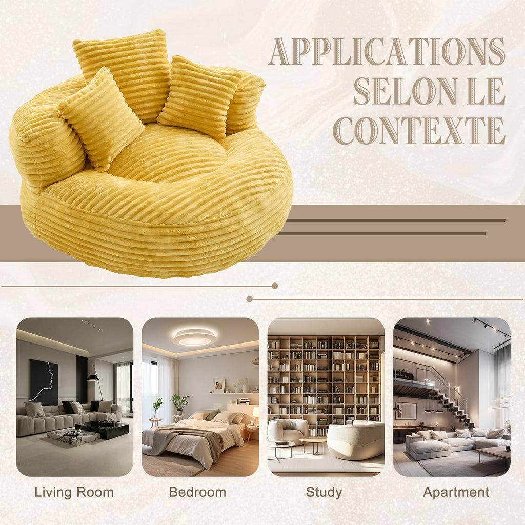 Oversized Corduroy Bean Bag Chair with 3 Pillows X76696