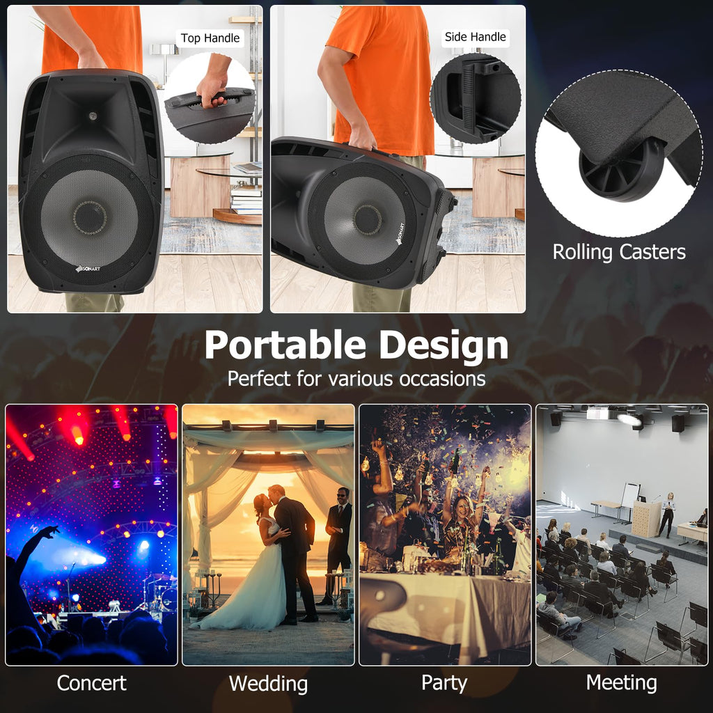 Portable 15" 1500W 2-Way Bluetooth PA Speaker System Set with Stand B9478