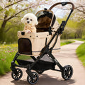 All-Terrain Dog Stroller, One-Hand Fold, Anti-UV Waterproof Canopy, Vanilla Beige O7552