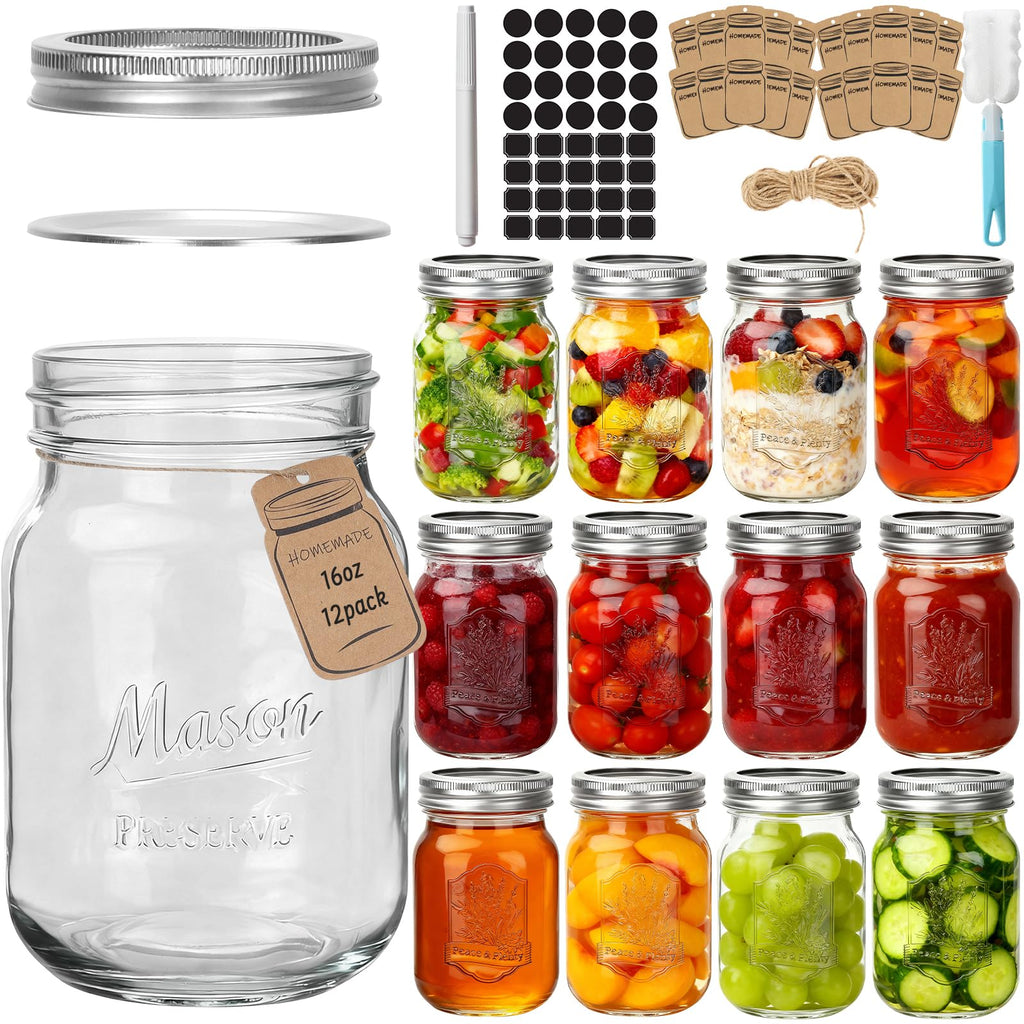 16oz 12 Pack Mason Jars with Airtight Lids N9533