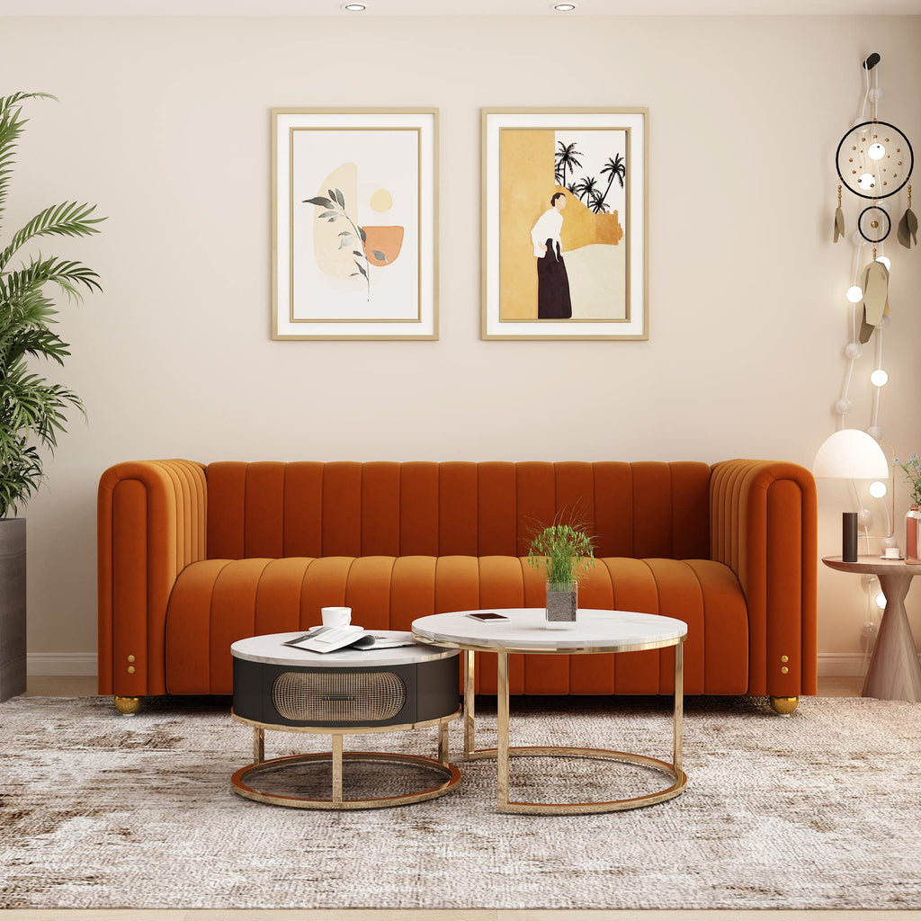 Orange Velvet 3 Seat Sofa M524673