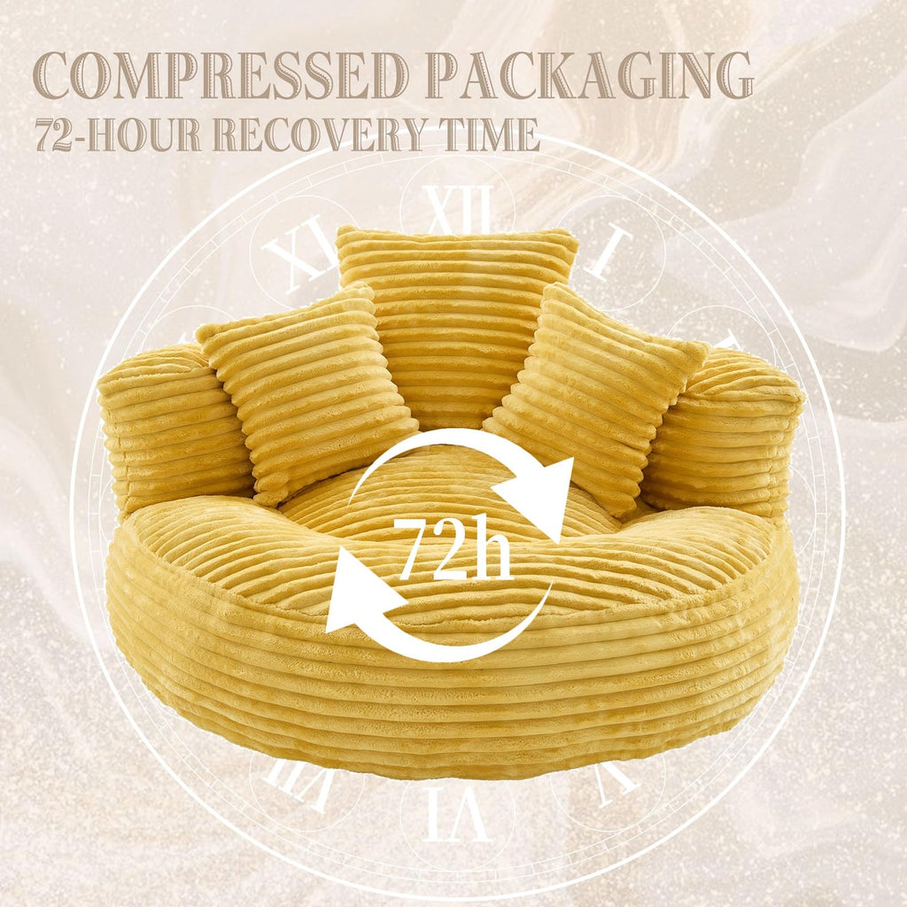 Oversized Corduroy Bean Bag Chair with 3 Pillows X76696