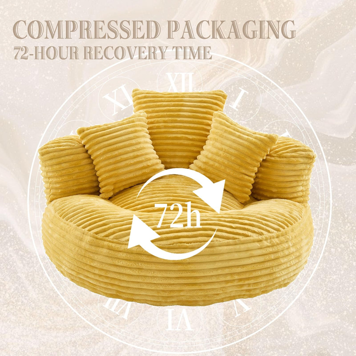 Oversized Corduroy Bean Bag Chair with 3 Pillows X76696