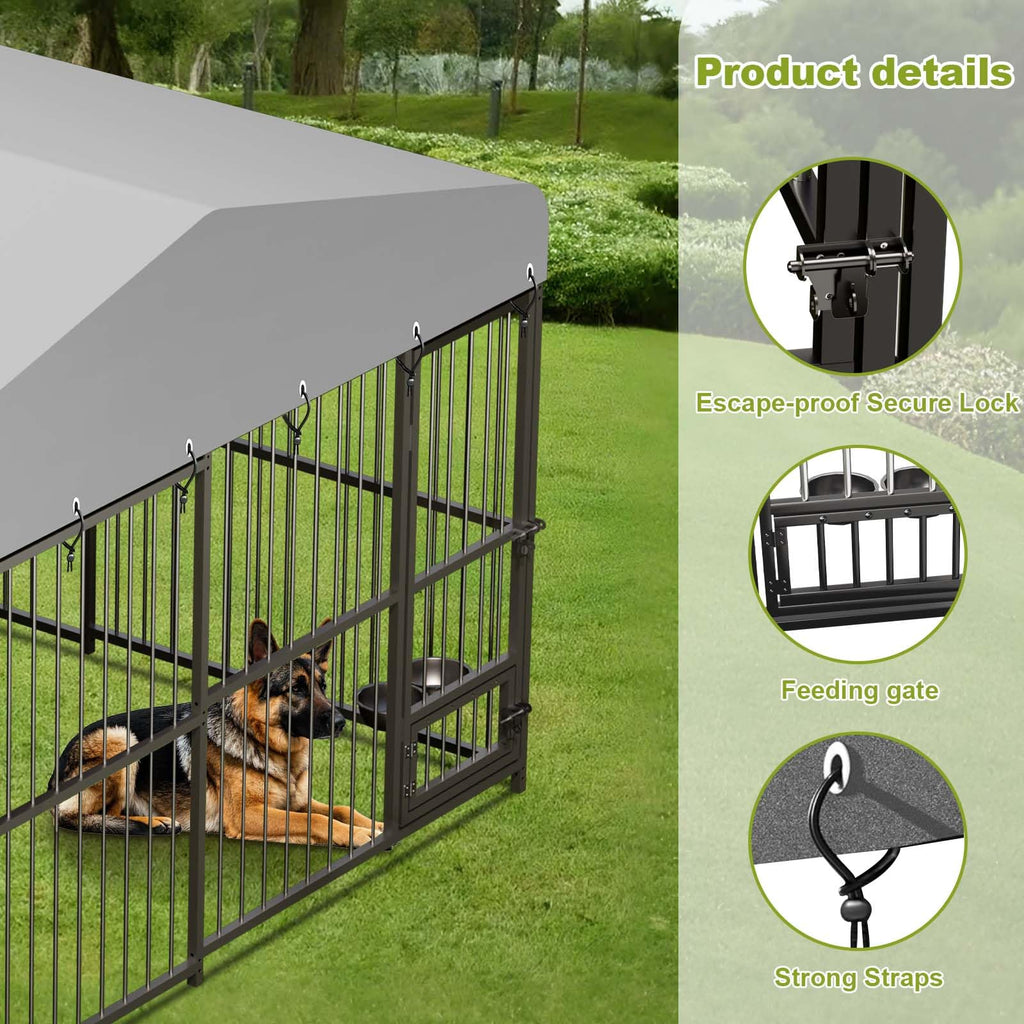 10 x 10FT Heavy Duty Metal Outdoor Dog Kennel with Roof T412