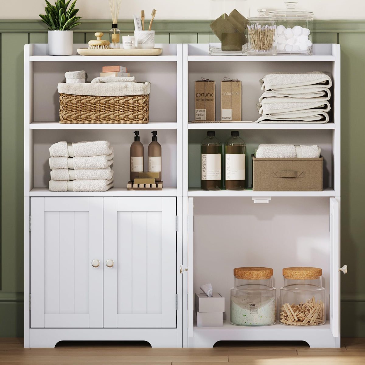 Small Bathroom Storage Cabinet with 2 Door and Shelves V9658