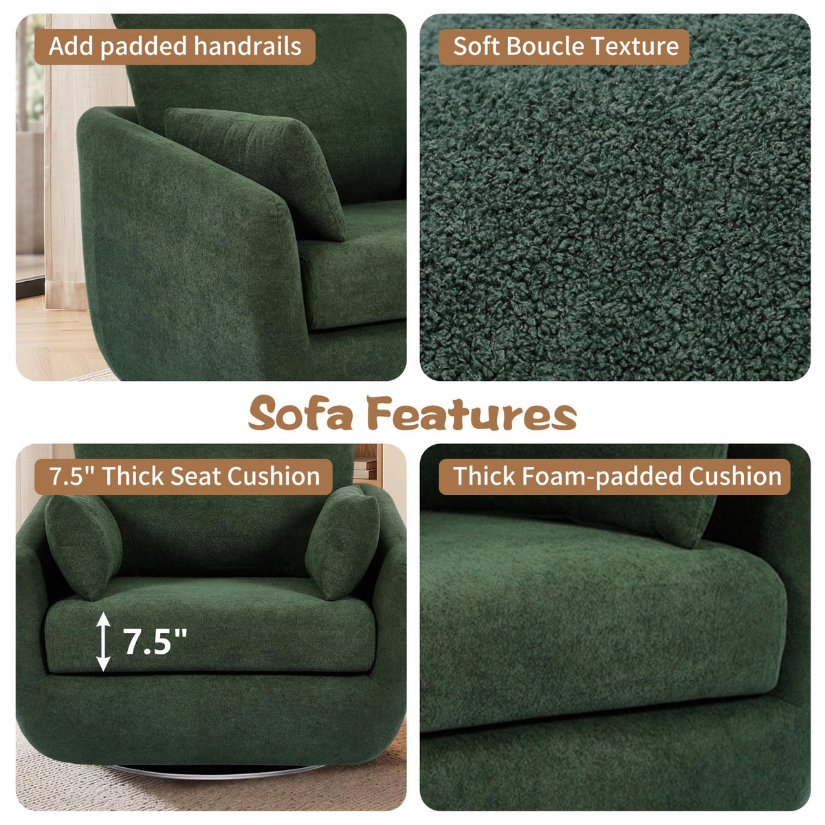 Oversized Sherpa Boucle Fabric Swivel Accent Armchair Set of 2 Y2335