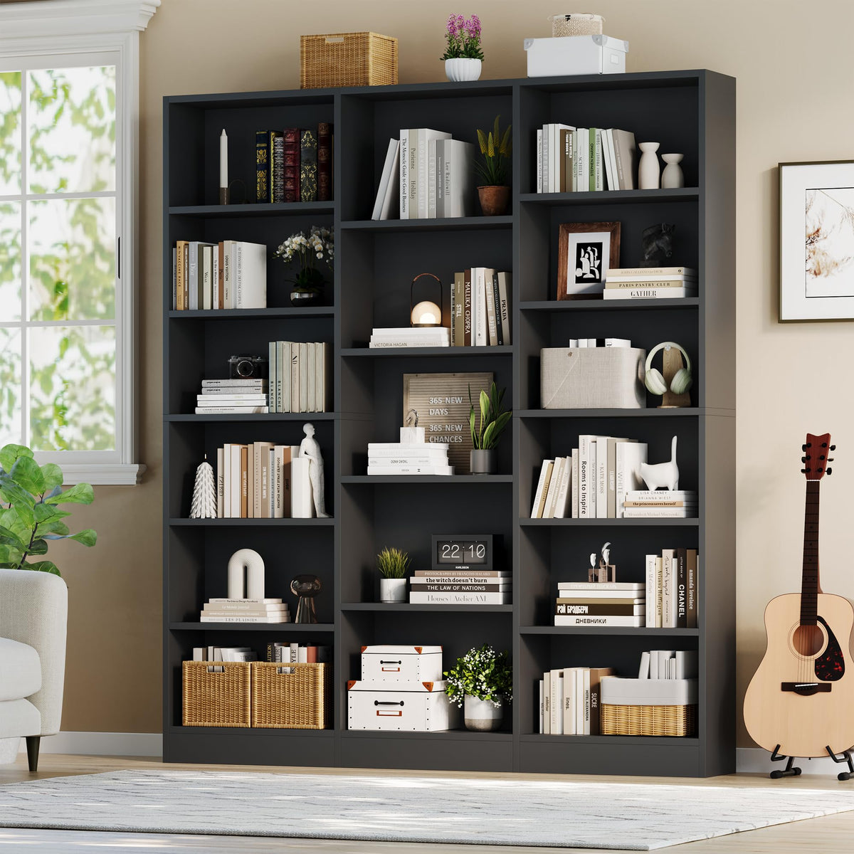 Black 6 Tier 17 Shelf Bookshelf N3626