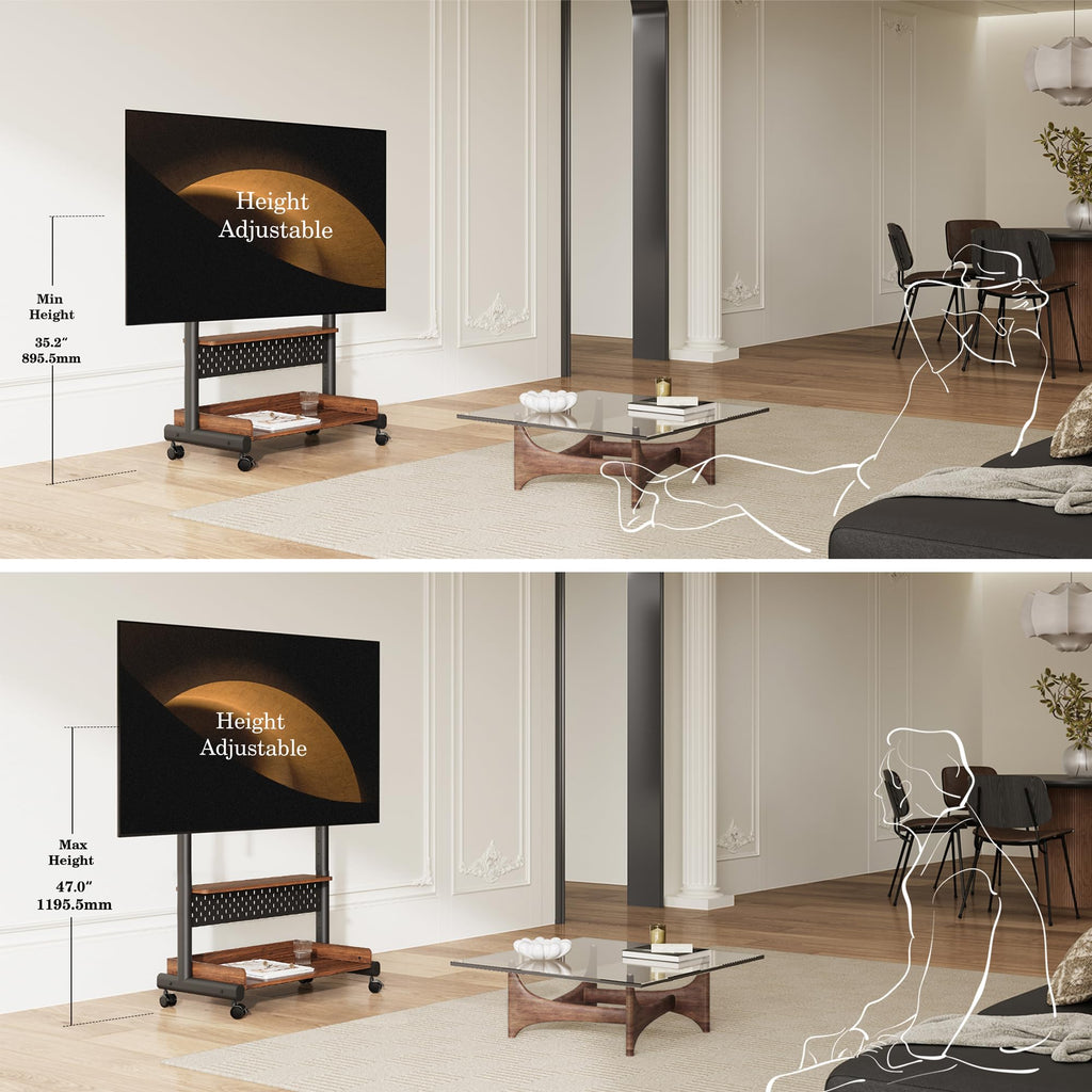 Rolling TV Stand Mount with Wooden Shelf P6196