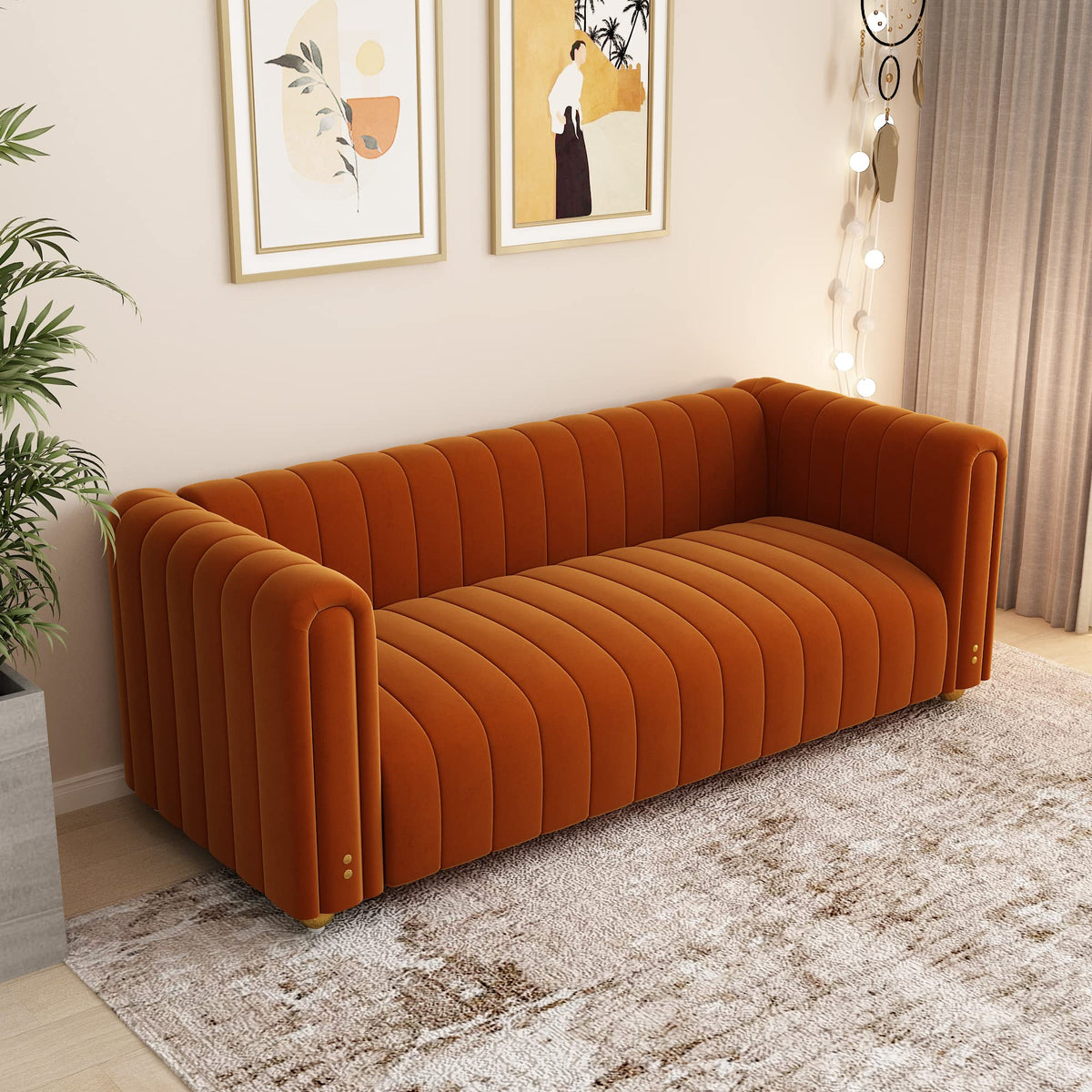 Orange Velvet 3 Seat Sofa M524673