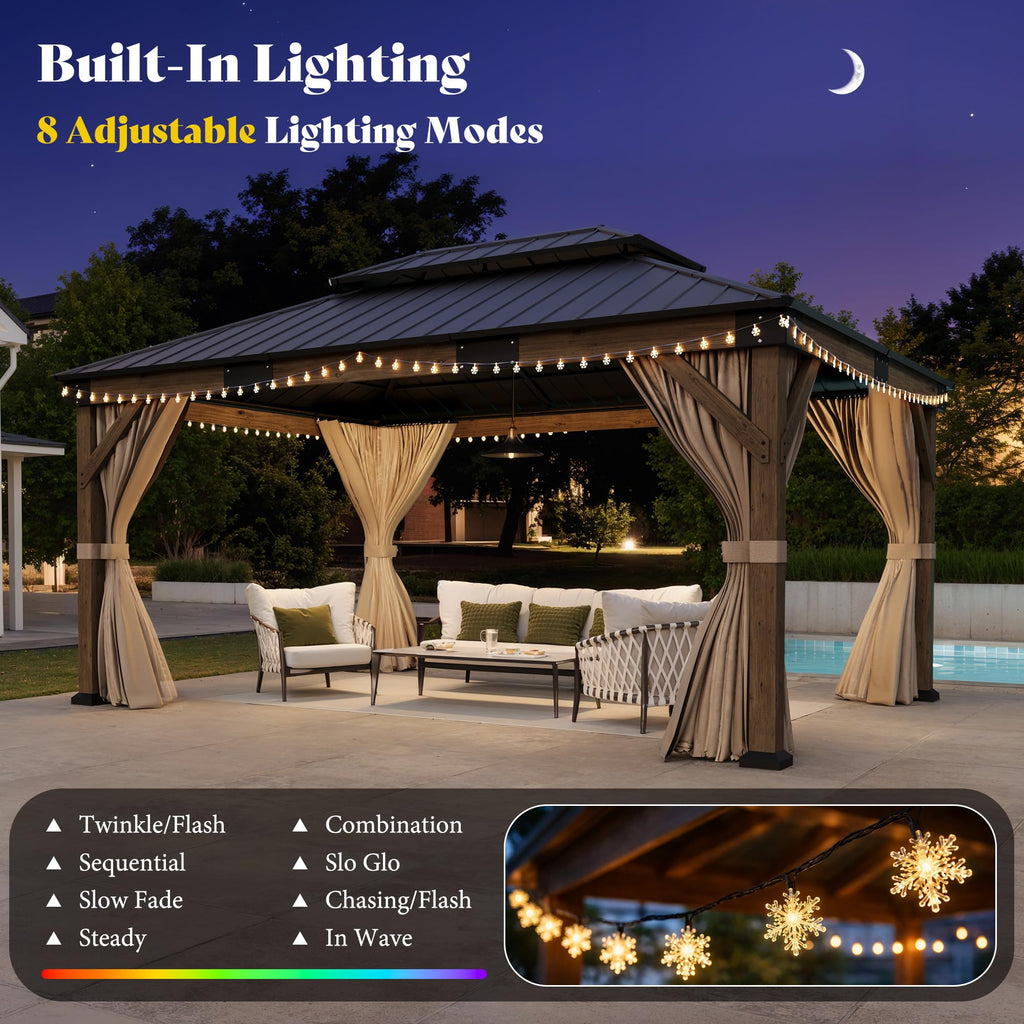 12x14FT Hardtop Gazebo with Double Roof, Privacy Curtain & Netting S918394