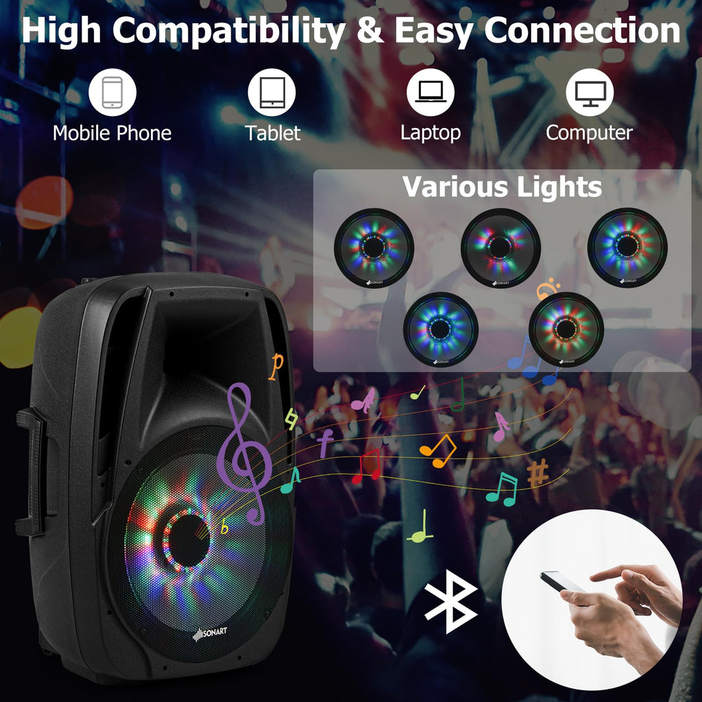 Portable 15" 1500W 2-Way Bluetooth PA Speaker System Set with Stand B9478