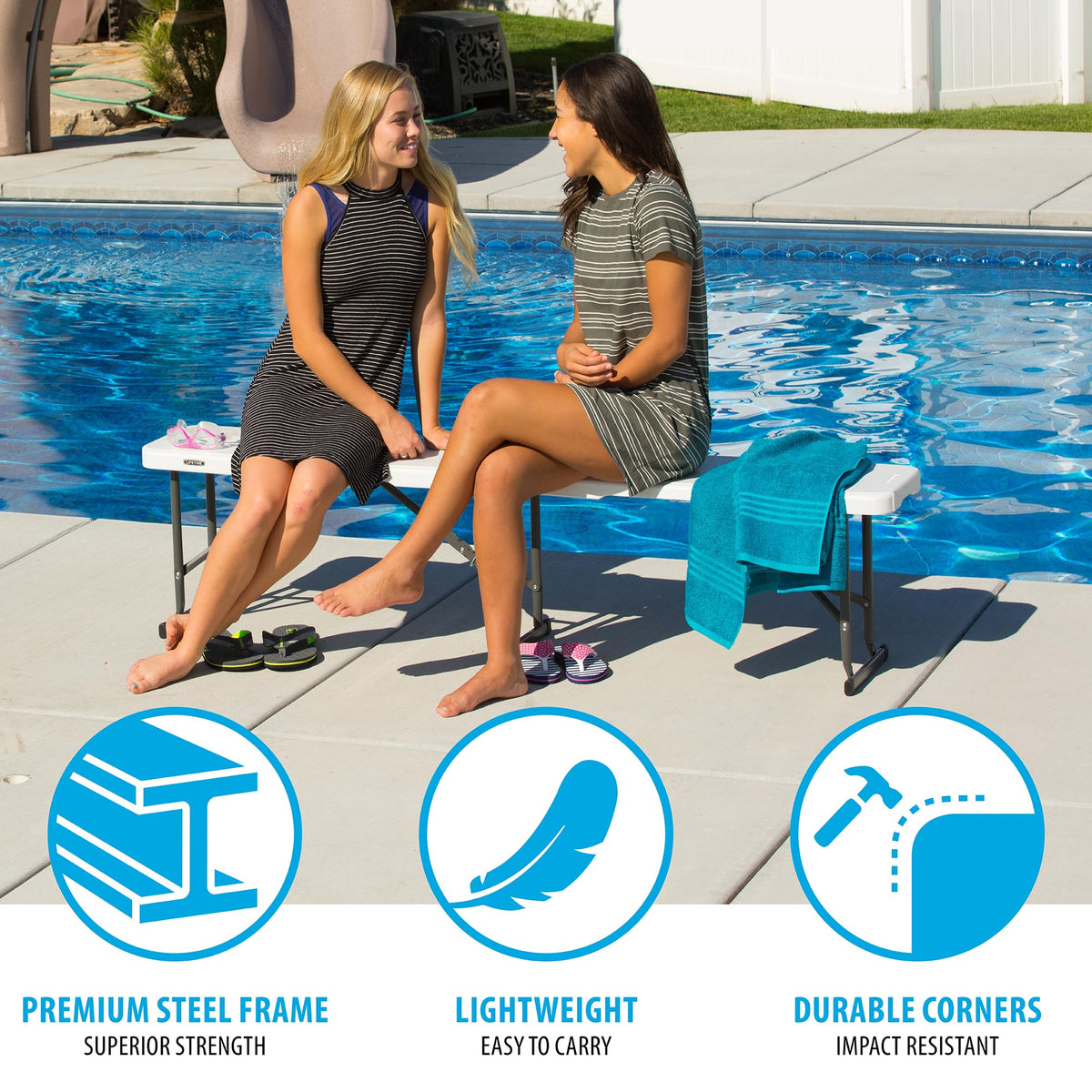 Portable Folding Bench, 6-Foot, UV-Resistant, Powder-Coated Steel K62867