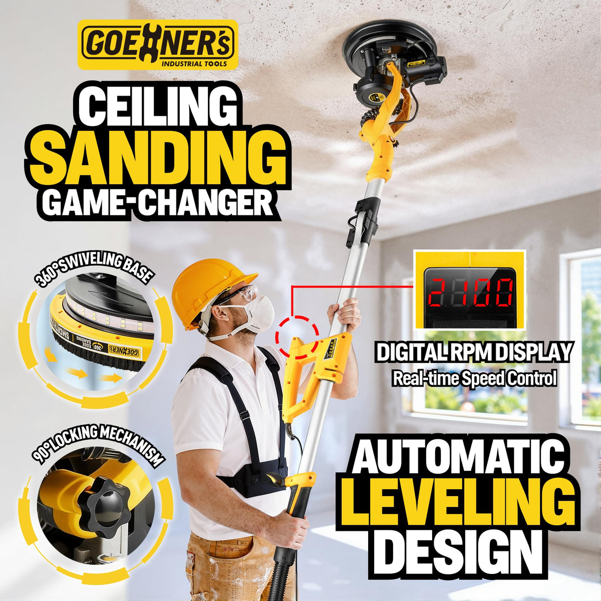 950W Electric Drywall Sander with Vacuum Dust Collector K2638