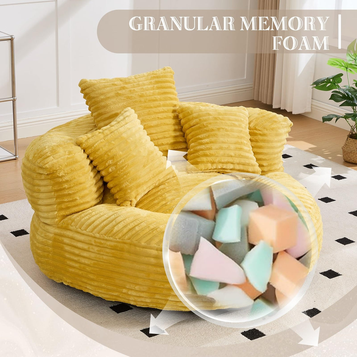Oversized Corduroy Bean Bag Chair with 3 Pillows X76696
