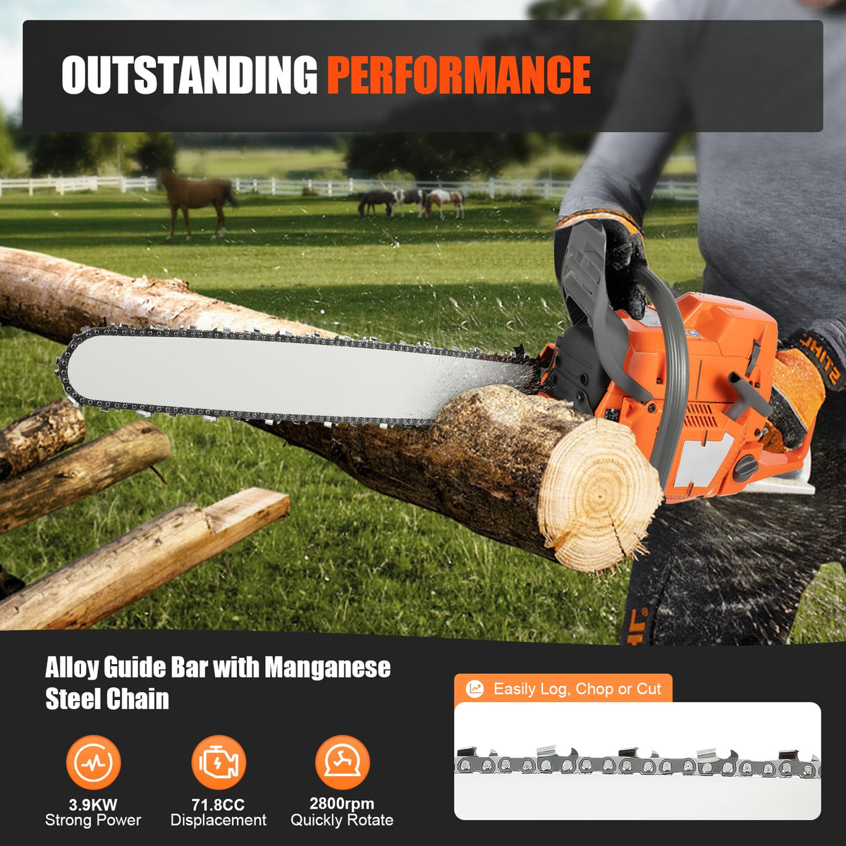 71.8CC 24inch 2-Stroke Gas Chainsaw E695918