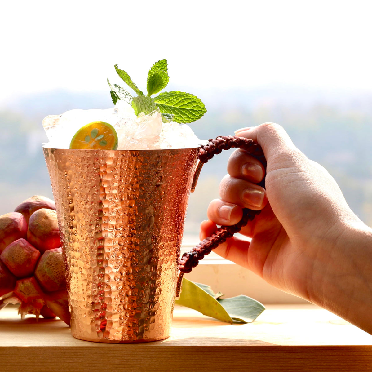 Copper Hand Hammered Ice Tea Cup with Handle 15 OZ P565757