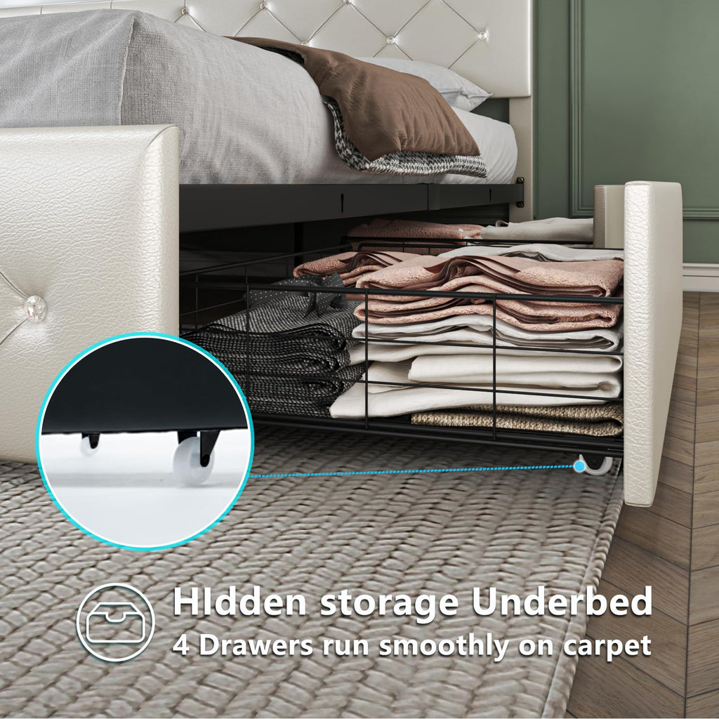 Full Size Bed Frame with LED Light and Storage Drawers S11482