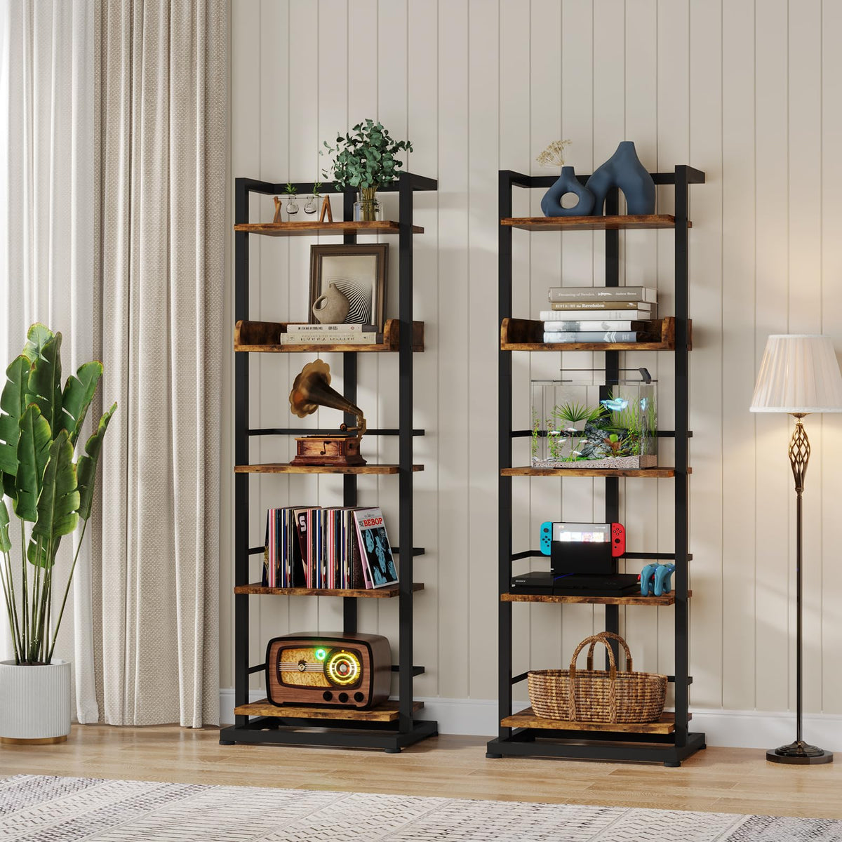 5 Tier Wood Bookcase with Metal Edge Protection W204