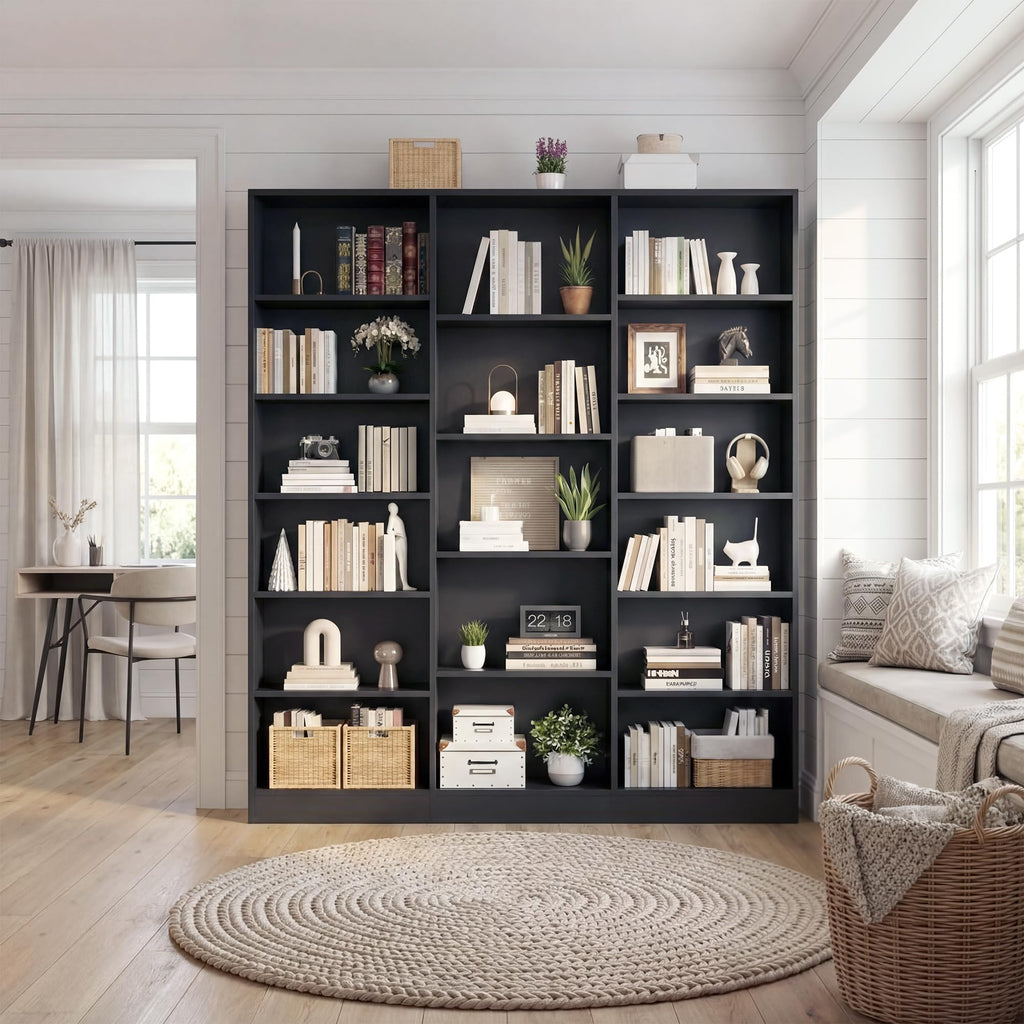 Black 6 Tier 17 Shelf Bookshelf N3626
