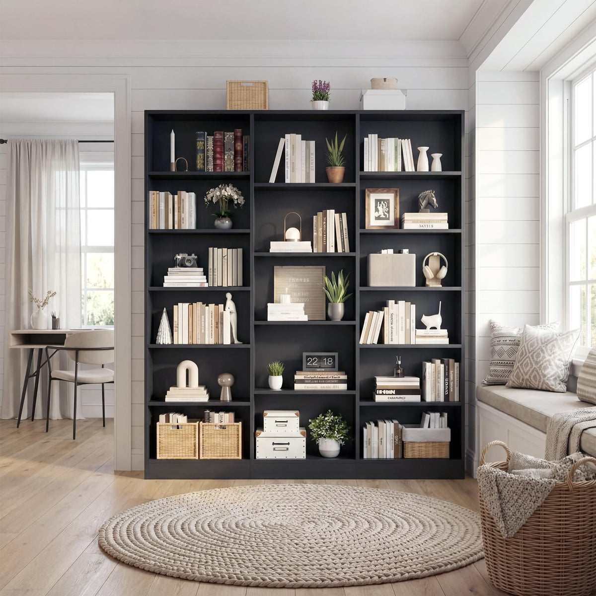 Black 6 Tier 17 Shelf Bookshelf N3626