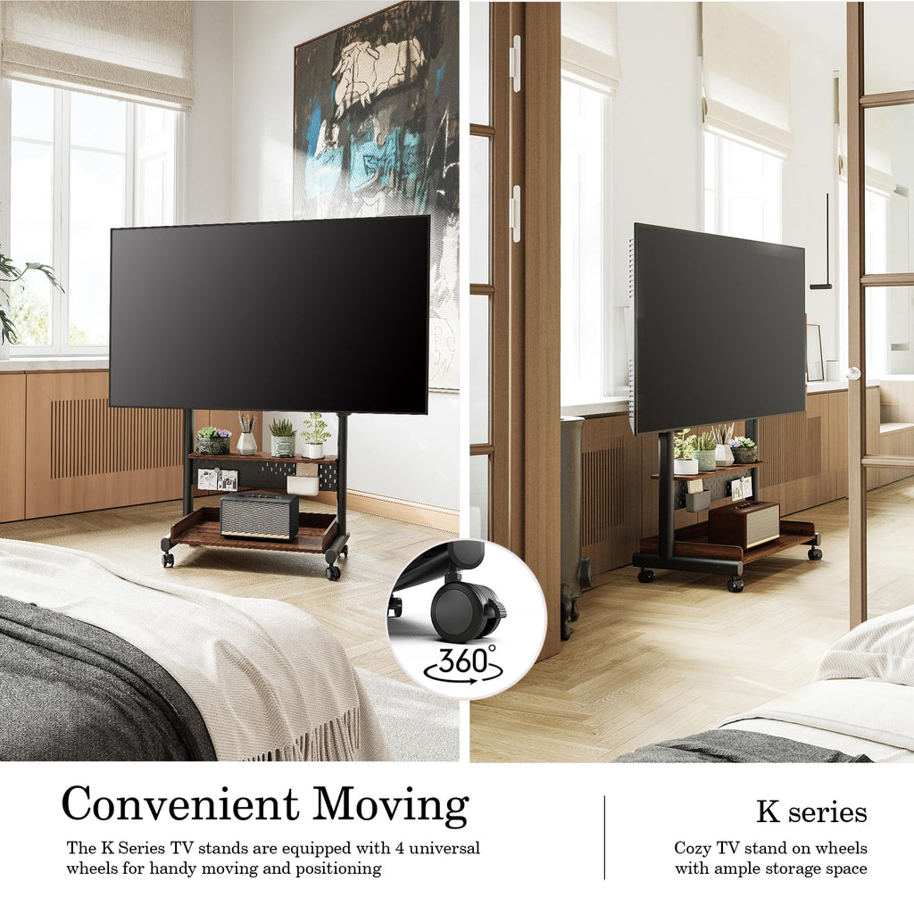 Rolling TV Stand Mount with Wooden Shelf P6196