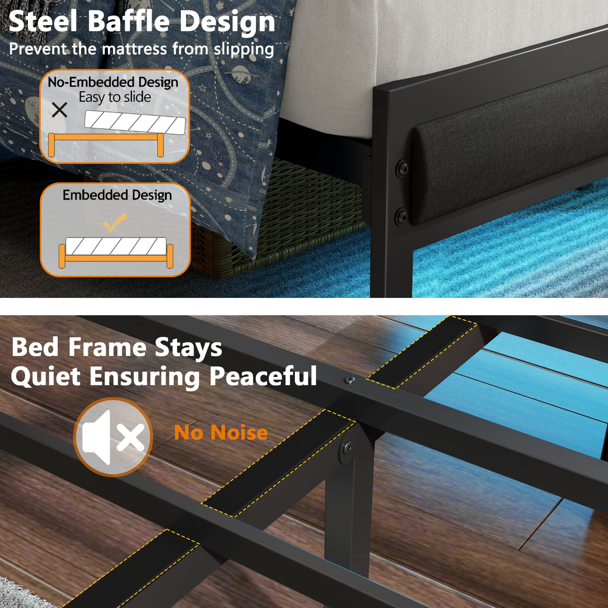 Full Size Bed Frame with Storage Shelf and Upholstered Headboard X81006