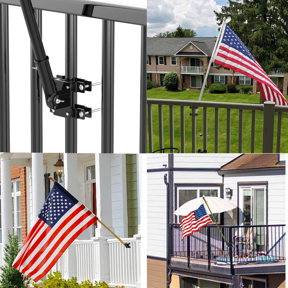 Flagpole Mount for Balcony Railing, Round and Square Railing, Black N751